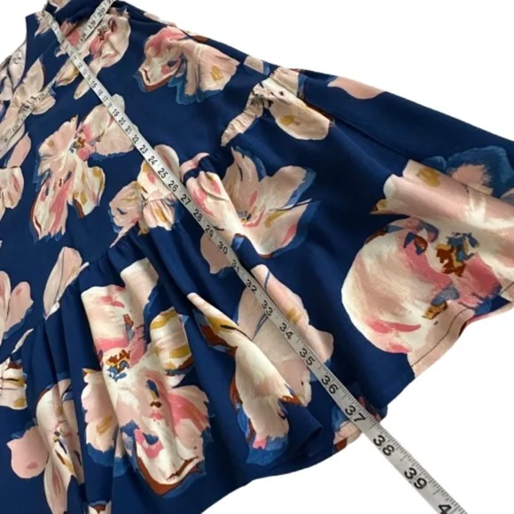 a new day Women M/L Blue Pink Floral Print Short Sleeve Above Knee Relaxed Dress - Picture 9 of 13